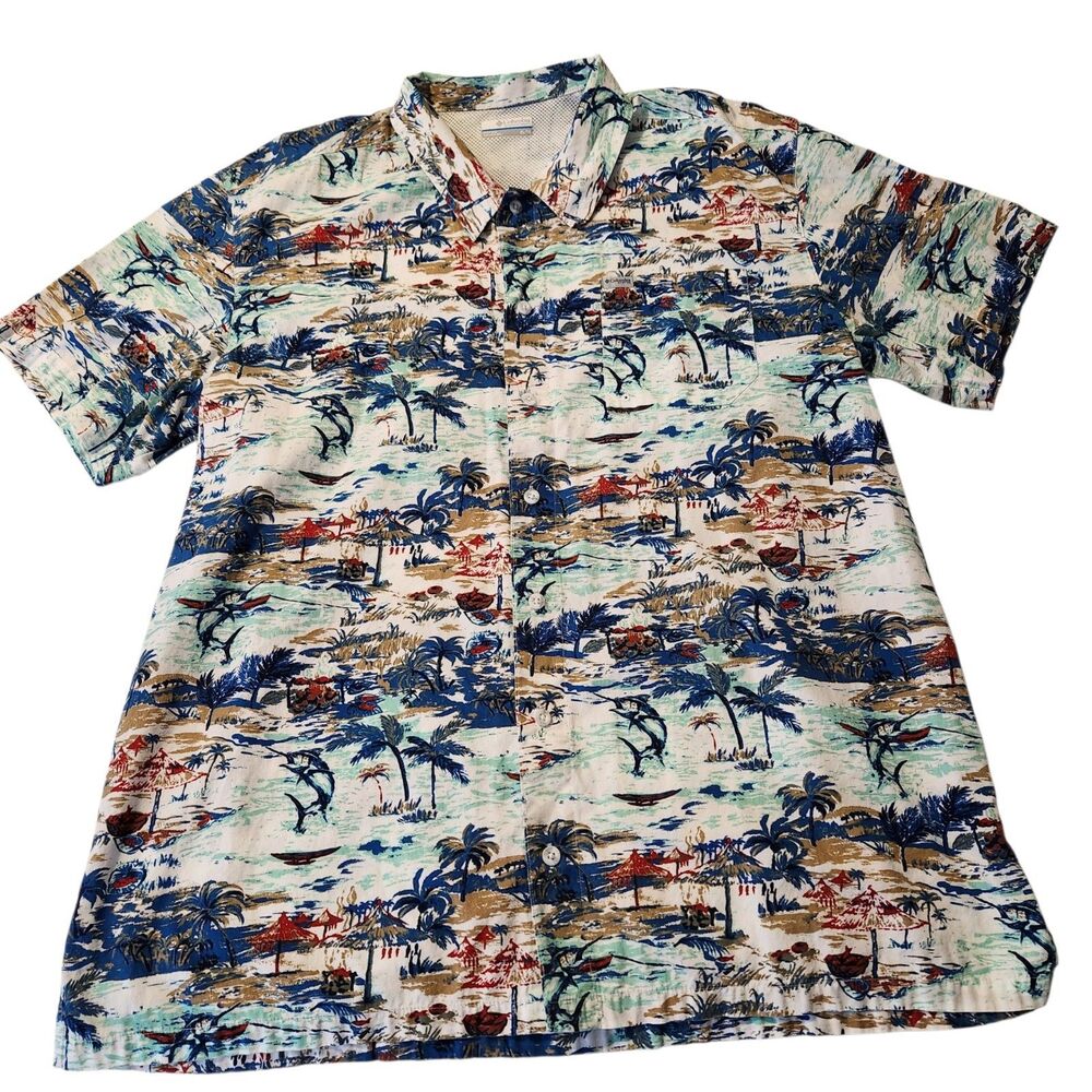 Columbia PFG Mens Trollers Best Tropical Print Vented SS Button Up Shirt Size XL